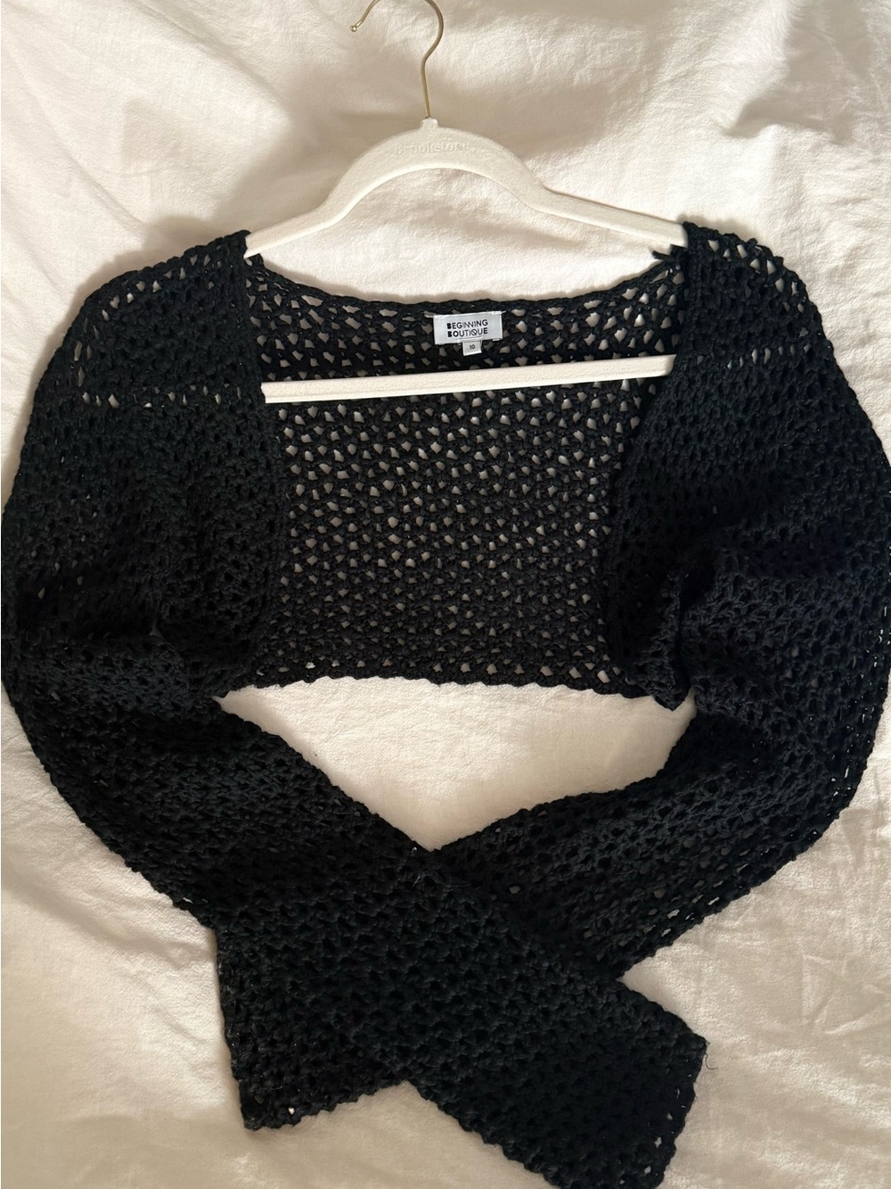 Beginning Boutique Black Cropped Open-Knit Bolero Shrug